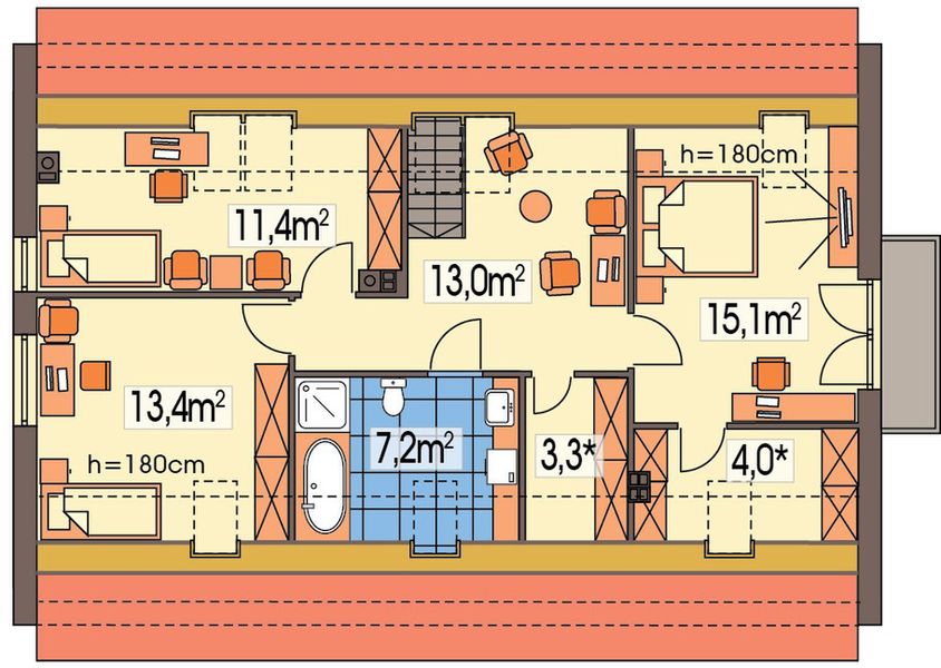 Poddasze projektu Kevin wersja B z wykuszem paliwo stałe