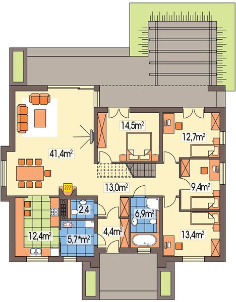 Parter projektu TYTUS 2 wersja C paliwo stałe z poddaszem, bez garażu