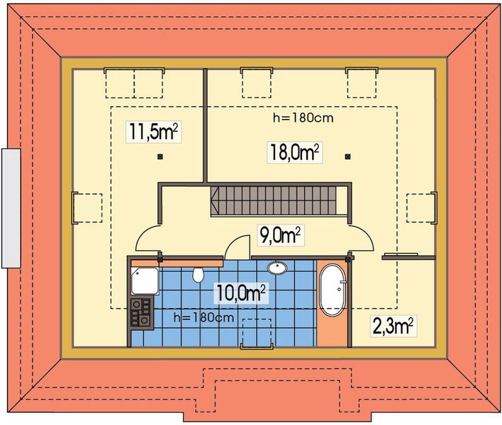 Poddasze projektu TYTUS 2 wersja C paliwo stałe z poddaszem, bez garażu