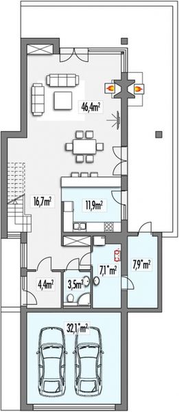 Parter projektu Dakota B 2-garaże