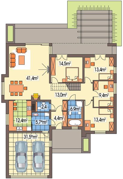 Parter projektu Tytus 2 wersja D paliwo stałe z poddaszem, podwójny garaż