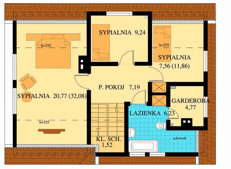 Poddasze projektu 129 DL drewniany