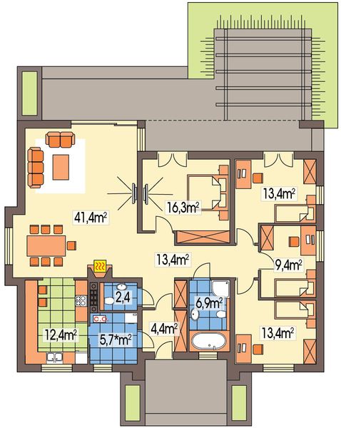 Parter projektu Tytus 2 wersja A paliwo stałe parterowy, bez garażu