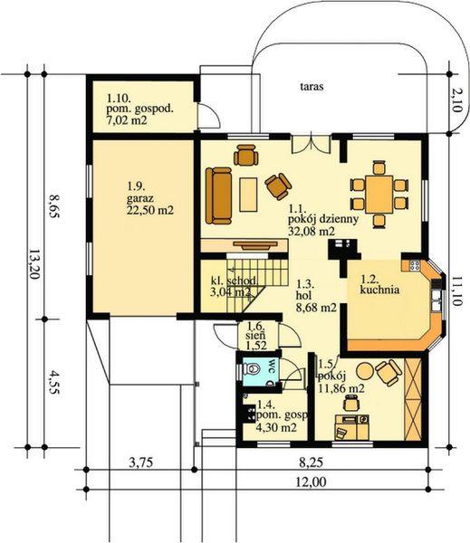 Parter projektu 169 z wykuszem drewniany