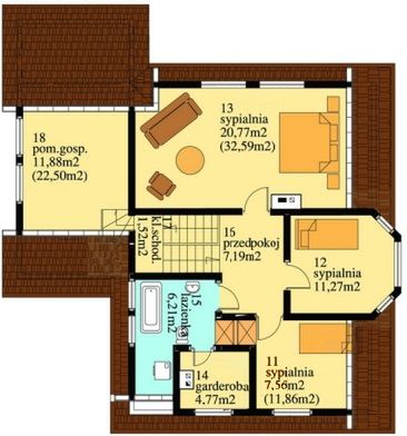 Poddasze projektu 169 z wykuszem drewniany