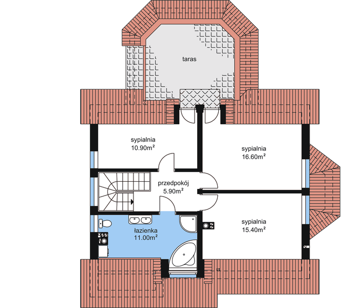 Poddasze projektu BW-11 z garażem z tyłu budynku
