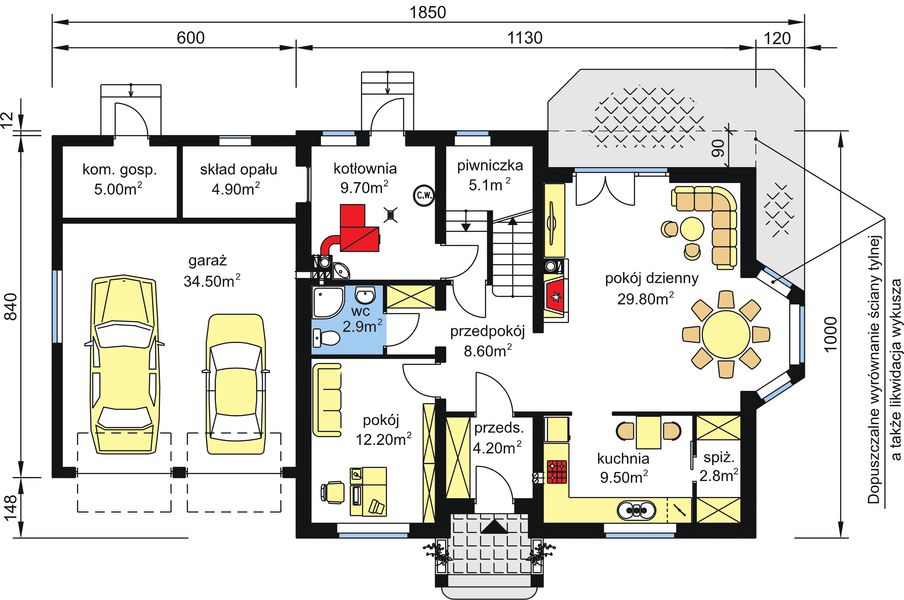 Parter projektu BW-12 garaż 2 stanowiskowy