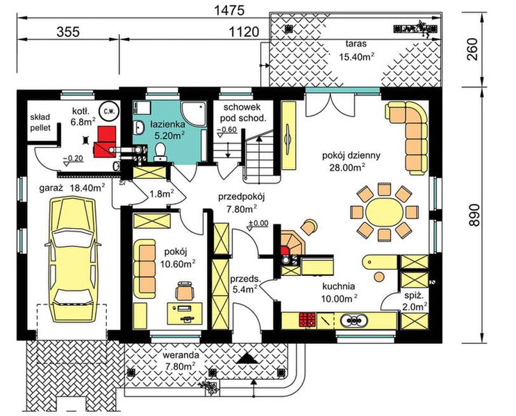 Parter projektu BW-17 - garaż 1st.