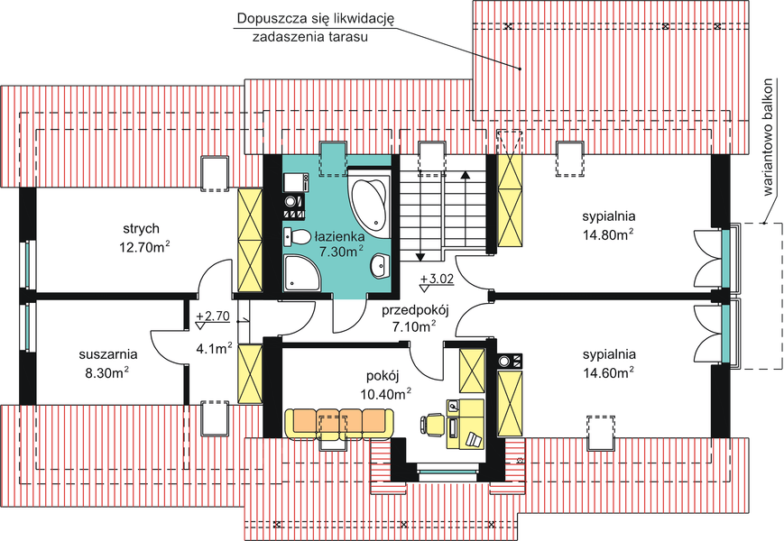 Poddasze projektu BW-17 z garażem 2 stanowiskowym
