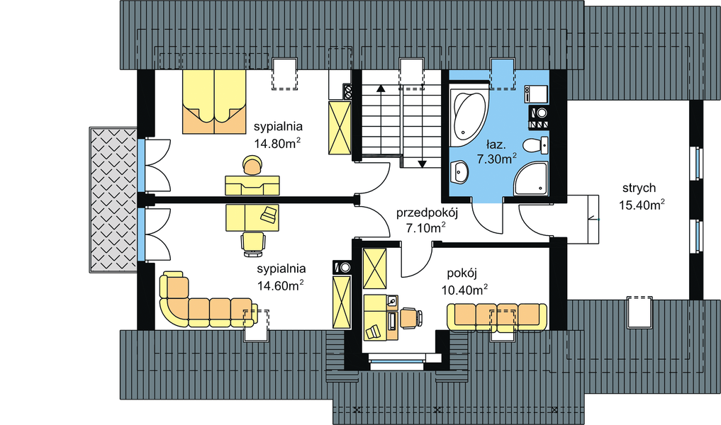 Poddasze projektu BW-17 z frontem południowym
