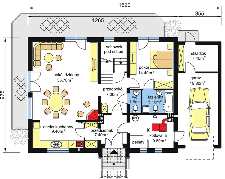 Parter projektu BW-24 z garażem