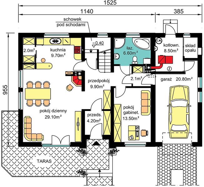 Parter projektu BW-44 z frontem południowym