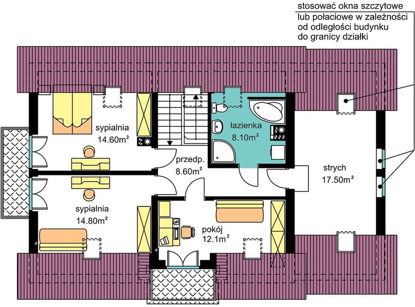 Poddasze projektu BW-44 z frontem południowym