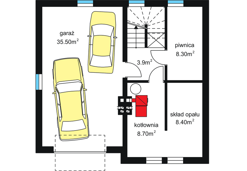 Piwnica projektu W-7.12a podpiwniczony