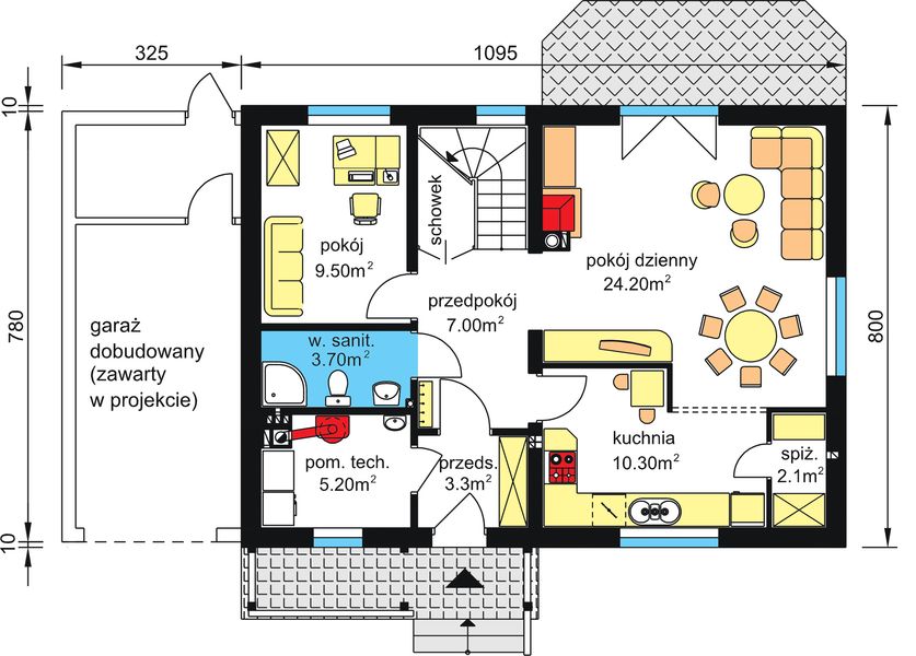 Parter projektu W-21.12 z garażem lub bez.