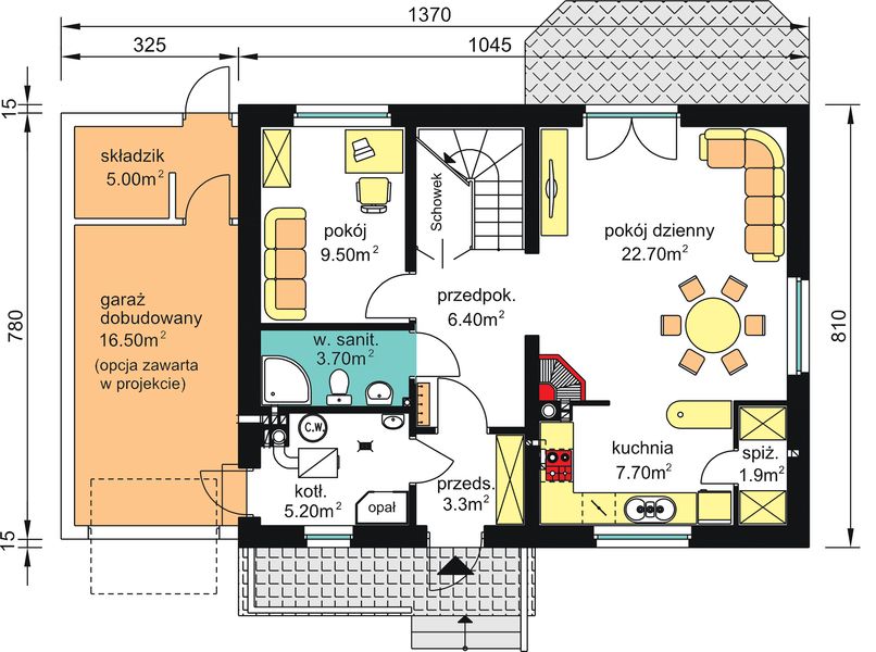 Parter projektu W-21.12 (2) z garażem lub bez MDM