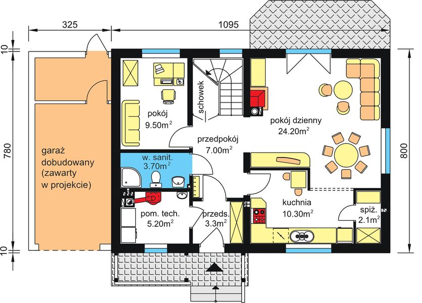 Parter projektu W-21.12b z garażem lub bez.