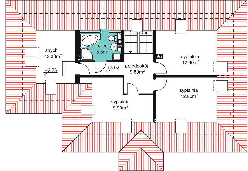 Poddasze projektu W-30.12 garaż 1 stanowiskowy