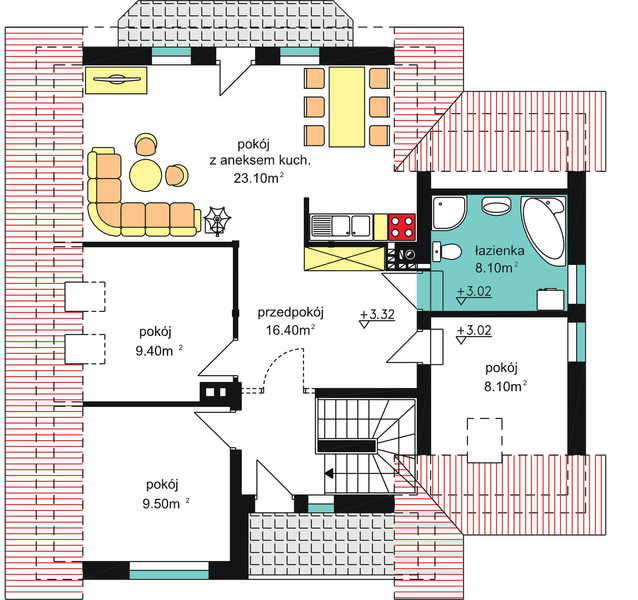 Poddasze projektu W-41.12 z lokalem użytkowym