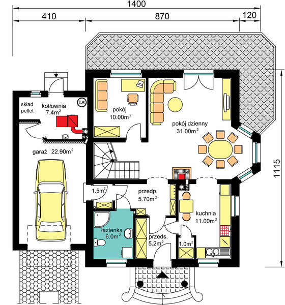 Parter projektu BW-23 wariant garaż 1st.