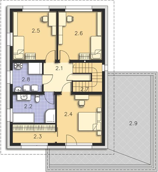 Projekt domu Bergamo III DCP343b - rzut poddasza, dom liczy 4 pokoje, 2 łazienki i wc