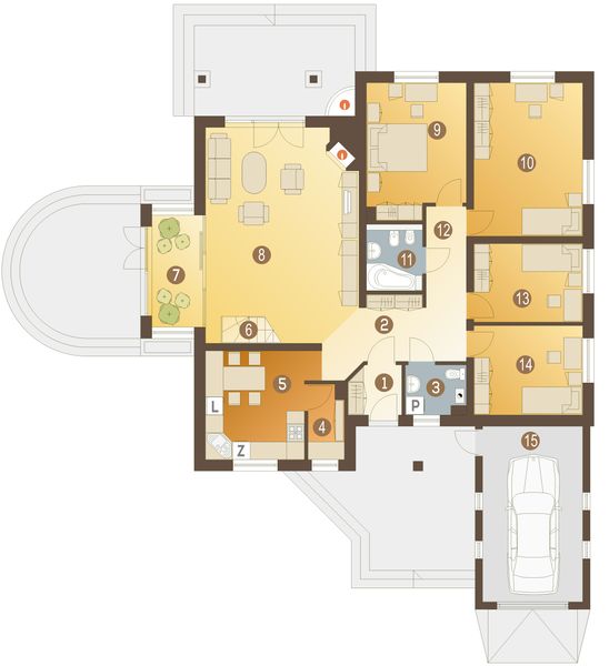 Parter projektu Sroka II z garażem 1-st. [A]