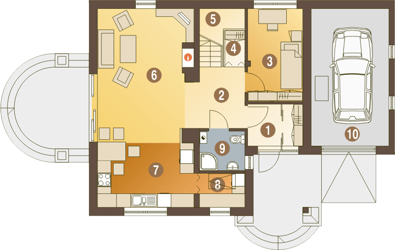 Parter projektu Sowa z garażem 1-st. [A]