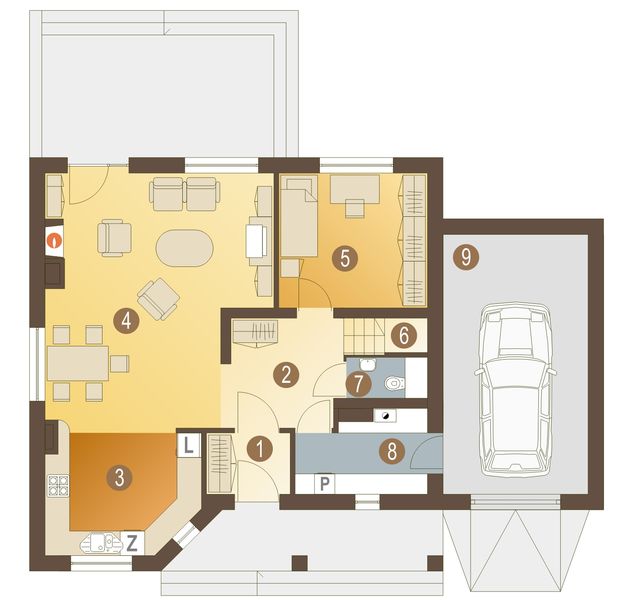 Parter projektu Tereska z garażem 1-st. [A]