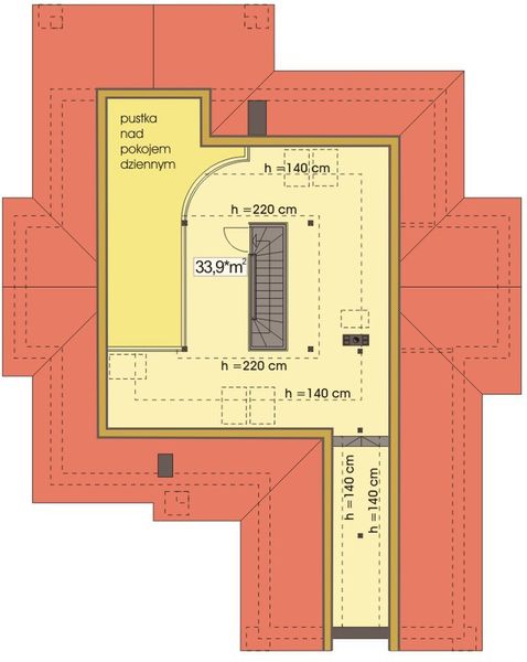 Poddasze projektu Arabella wersja B z antresolą i piwnicą paliwo stałe