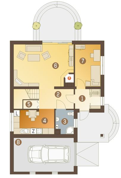 Parter projektu Wilga z garażem 1-st. [A]