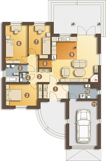 Parter projektu Wróbel z garażem 1-st. [A]