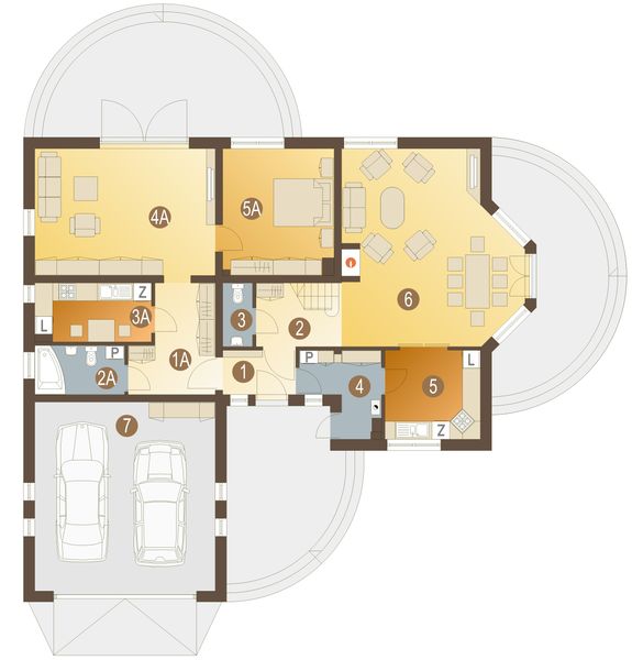 Parter projektu Wrona z garażem 2-st. [A]