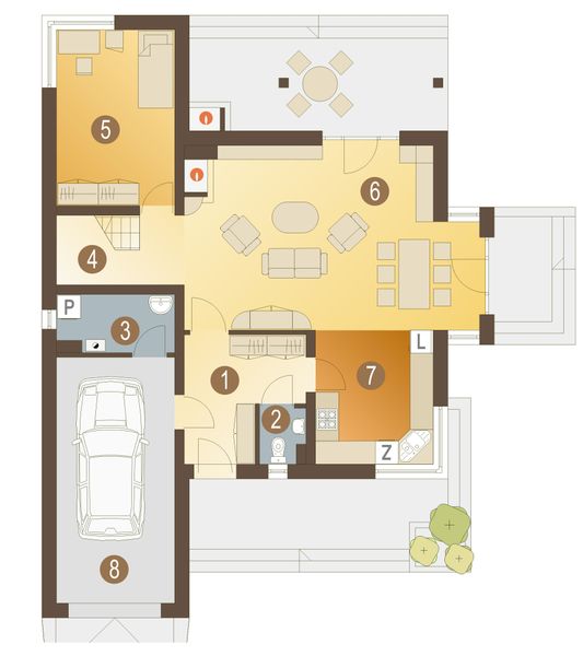 Parter projektu Żuraw II z garażem 1-st. [A]