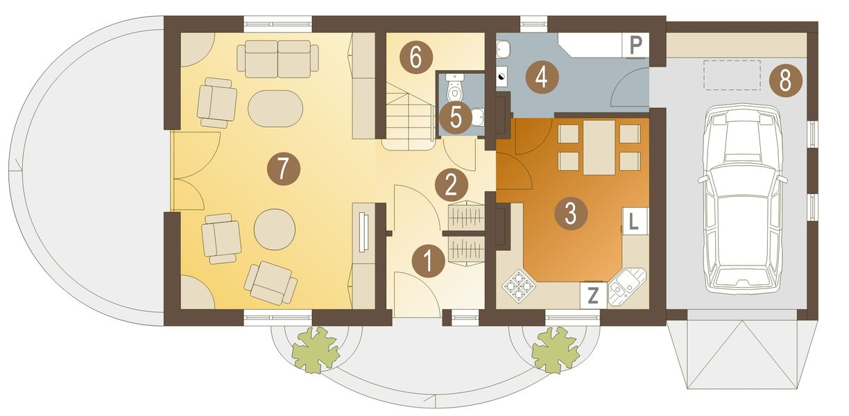 Parter projektu Muchomorek z garażem 1-st. [A]