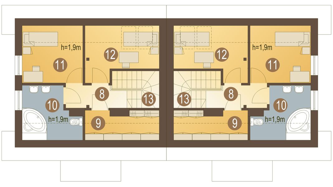 Poddasze projektu Florek bez garażu bliźniak [B-BL]