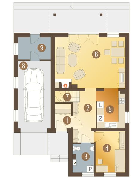 Parter projektu Jaś II z garażem 1-st. [A]