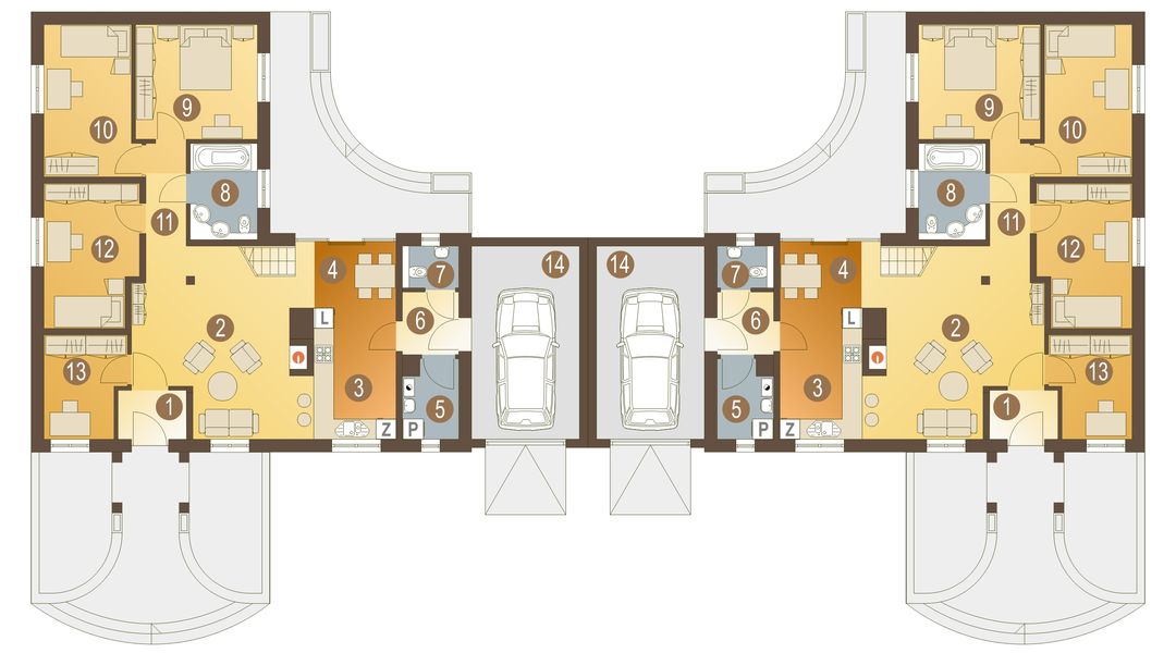 Parter projektu Hania z garażem 1-st. bliźniak [A-BL]