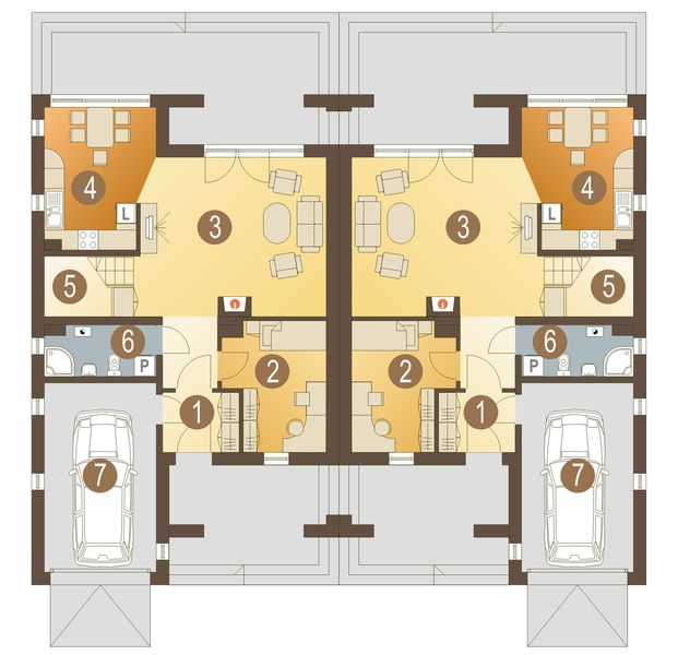 Parter projektu Cezar z garażem 1-st. bliźniak [A-BL2]
