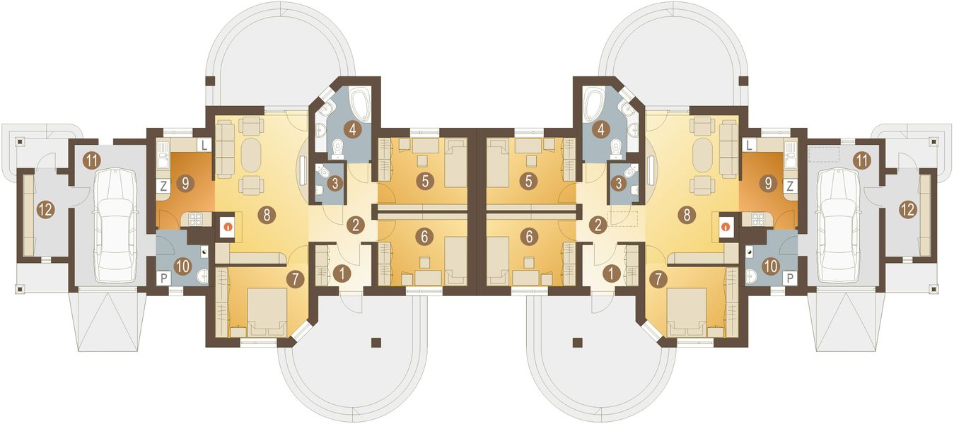 Parter projektu Kuropatwa z garażem 1-st. bliźniak [A-BL2]