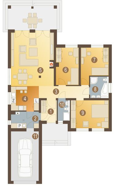 Parter projektu Aleks II z garażem 1-st. [A]