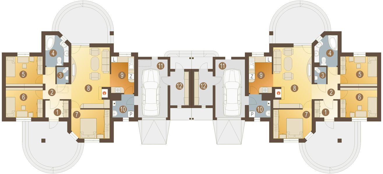 Parter projektu Kuropatwa z garażem 1-st. bliźniak [A-BL1]
