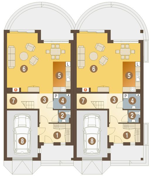 Parter projektu Irma z garażem 1-st. szeregówka