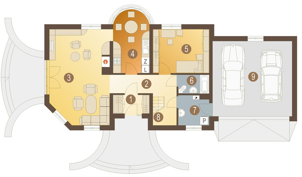 Parter projektu Jemiołuszka z garażem 2-st. [A1]