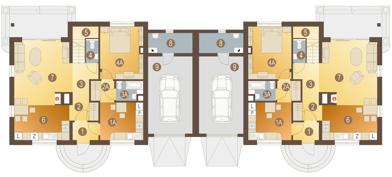 Parter projektu Bażant z garażem 1-st. bliźniak [A-BL]