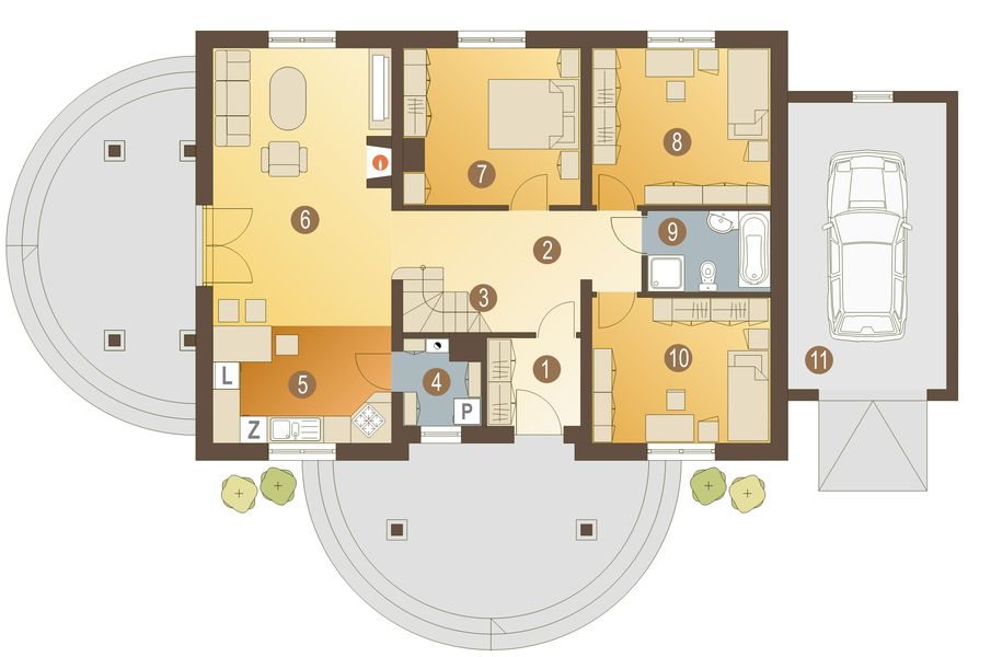 Parter projektu Czajka z garażem 1-st. [A]