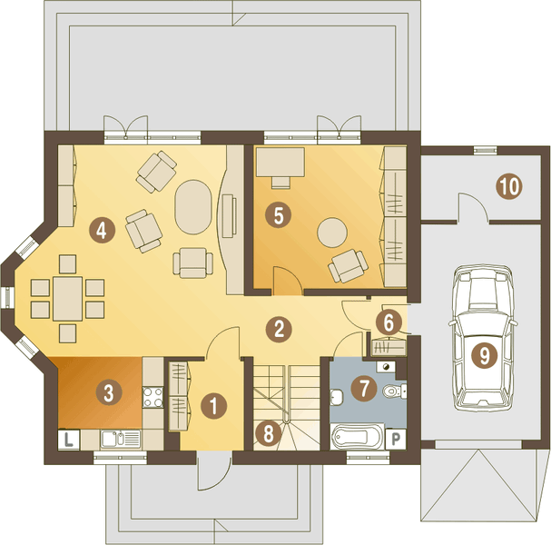 Parter projektu Czapla z garażem 1-st. [A1]