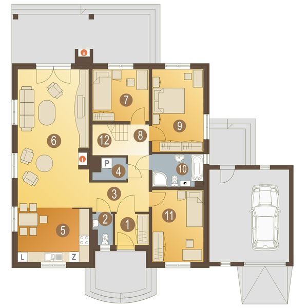 Parter projektu Dorotka II z garażem 1-st. [A]