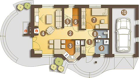 Parter projektu Agatka z garażem 1-st. [A]