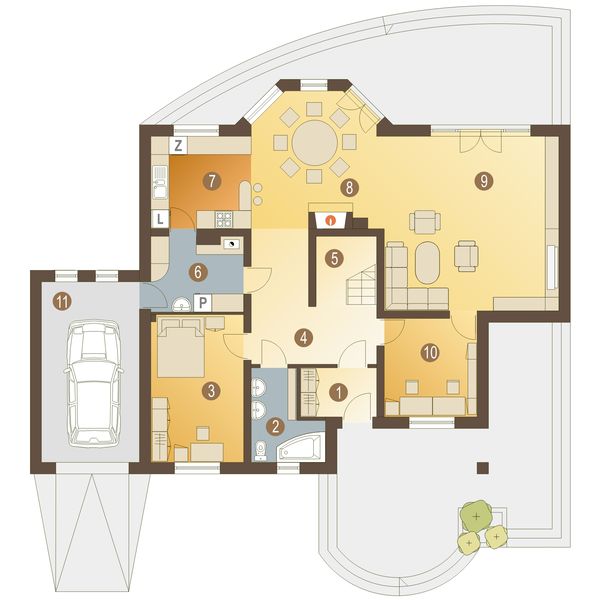 Parter projektu Dzierlatka IV z garażem 1-st. [A1]