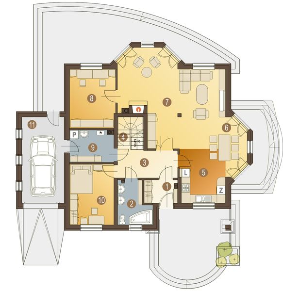 Parter projektu Dzierlatka III z garażem 1-st. [A1]